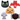 Five plush Halloween-themed animal and character toys arranged on a plain white background: a black cat face, a red bat, a pumpkin face, a gray ghost, and a black spider with red web details.