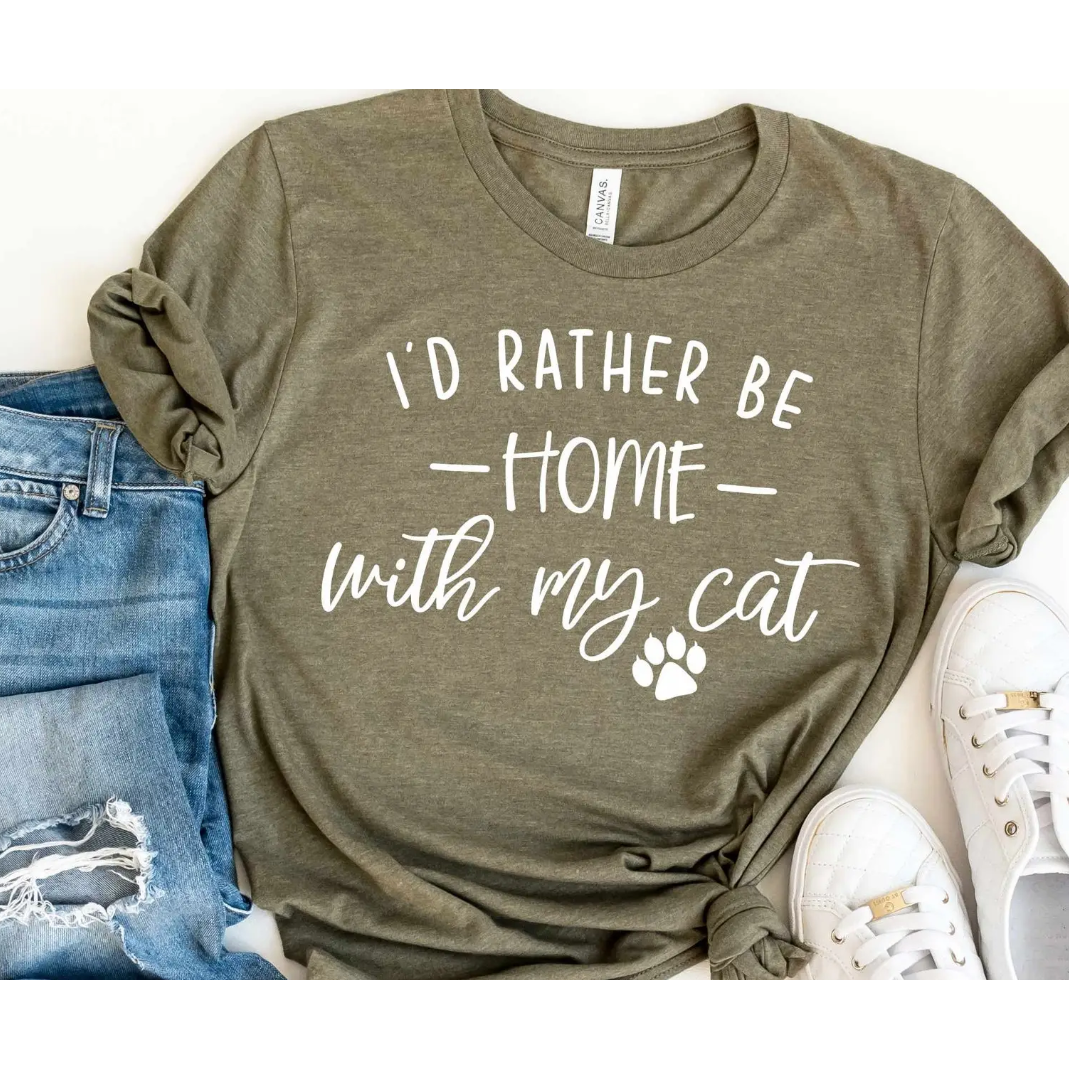Cat Tee Shirts, I'd Rather Be Home With My Cat T-Shirt
