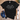 Black t-shirt with white text and cat icon on a white background