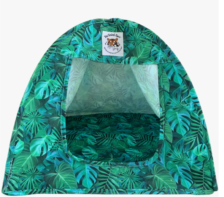 Cat Cave Bed With A Mesh Window And Jungle Print Design