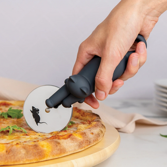 Kitty Cut Pizza Cutter slicing through a pizza effortlessly