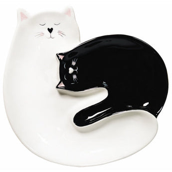 Unique Cat Inspired Presents, Cat Trinket Dish, Ceramic White Cat And Black Cat Trinket tray