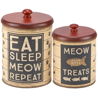 Kitty Treats Canisters Set of 2 with wooden lids