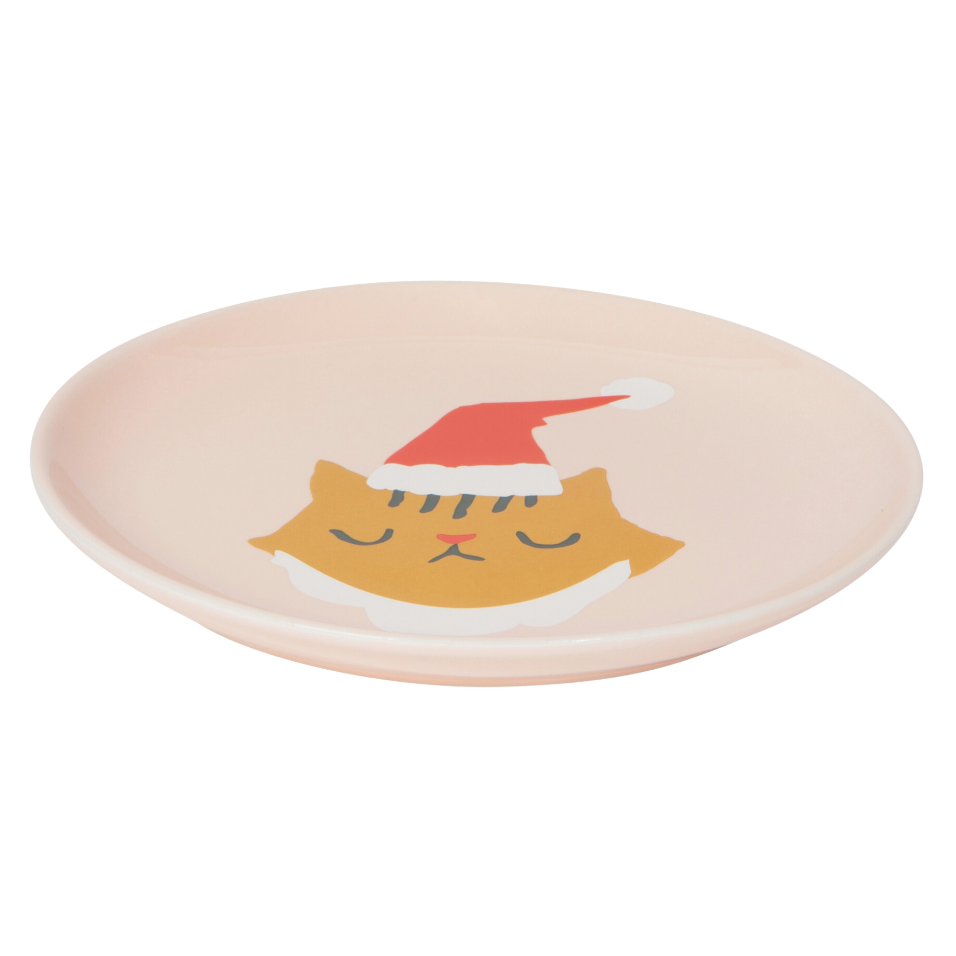 Let It Meow Christmas Appetizer Plate showcasing a mischievous cat with a Santa beard and hat.