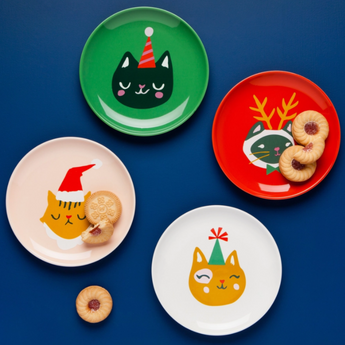 Let It Meow Christmas Appetizer Plate displaying charming holiday motifs.