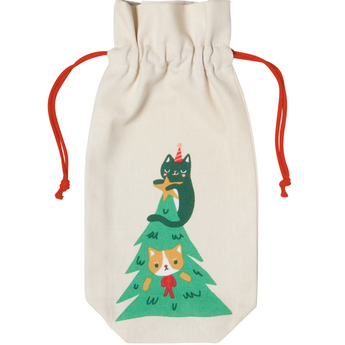 Festive cat print wine bag from the Let It Meow Wine Bag Set.