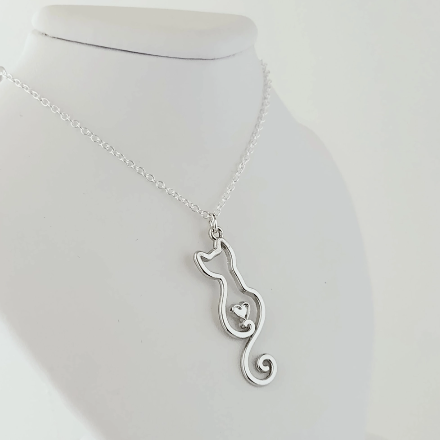 Silver Cat Shaped Pendant For Women
