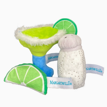 Margaritaville cat toys set with lime, salt, and margarita cocktail