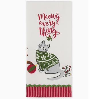 Three playful cats create holiday havoc with ornaments and Christmas lights, bringing a smile to your kitchen