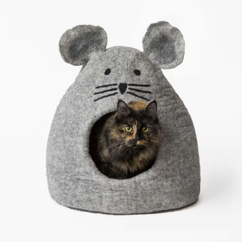 Premium quality cat cave made of natural wool blend, providing cozy sanctuary for pets