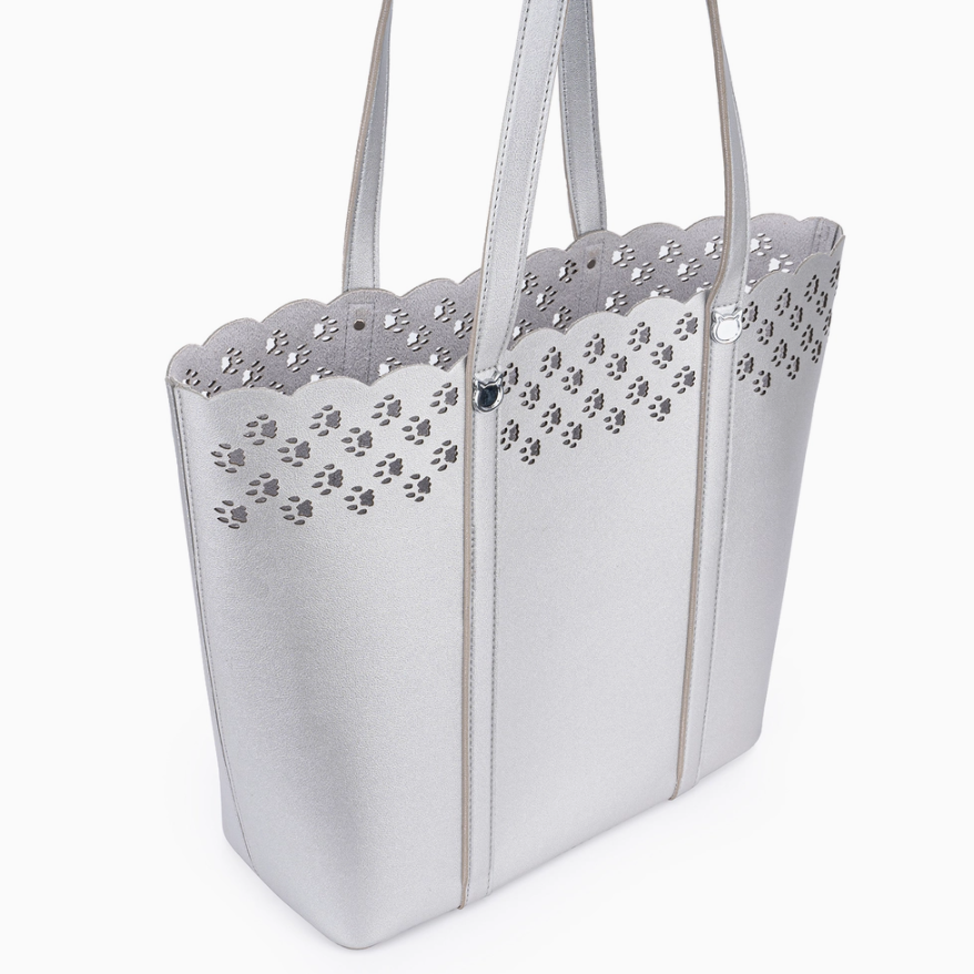 Paw-sitively Stylish: Elegant White Vegan Leather Cat Handbag adorned with Paw Prints for the Ultimate Cat Lover's Fashion Statement.