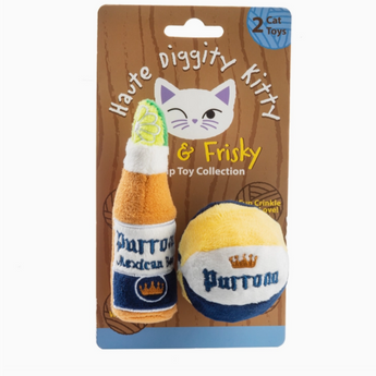 Purrona Corona beer bottle and beach ball catnip toy set for cats