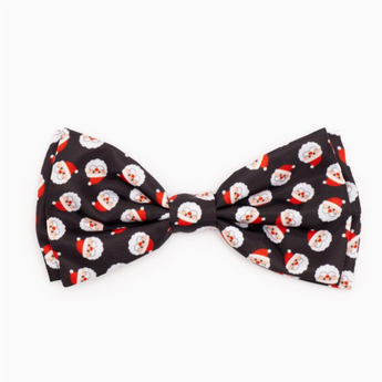 Santa Bow Tie in black featuring playful prints of jolly Santas for cats.