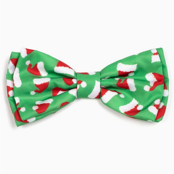 Santa Hats Bow Tie in green featuring playful prints of Santa hats for cats.