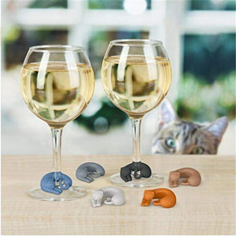 Unique Cat Gifts for Cat Lovers, Cat Wine Glass Charms in a Set of Six