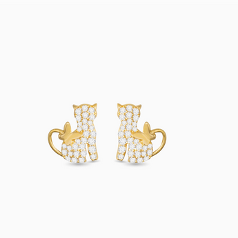 Sparkling Cat Stud Earrings: Adorable cat-shaped earrings adorned with white cubic zirconia and gold tone accents.