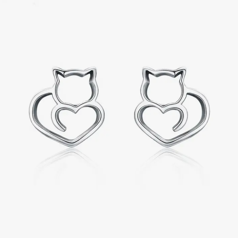 Cool Gifts For Cat Lovers, Cat Lover Jewelry, Sterling Silver Cat Stud Earrings