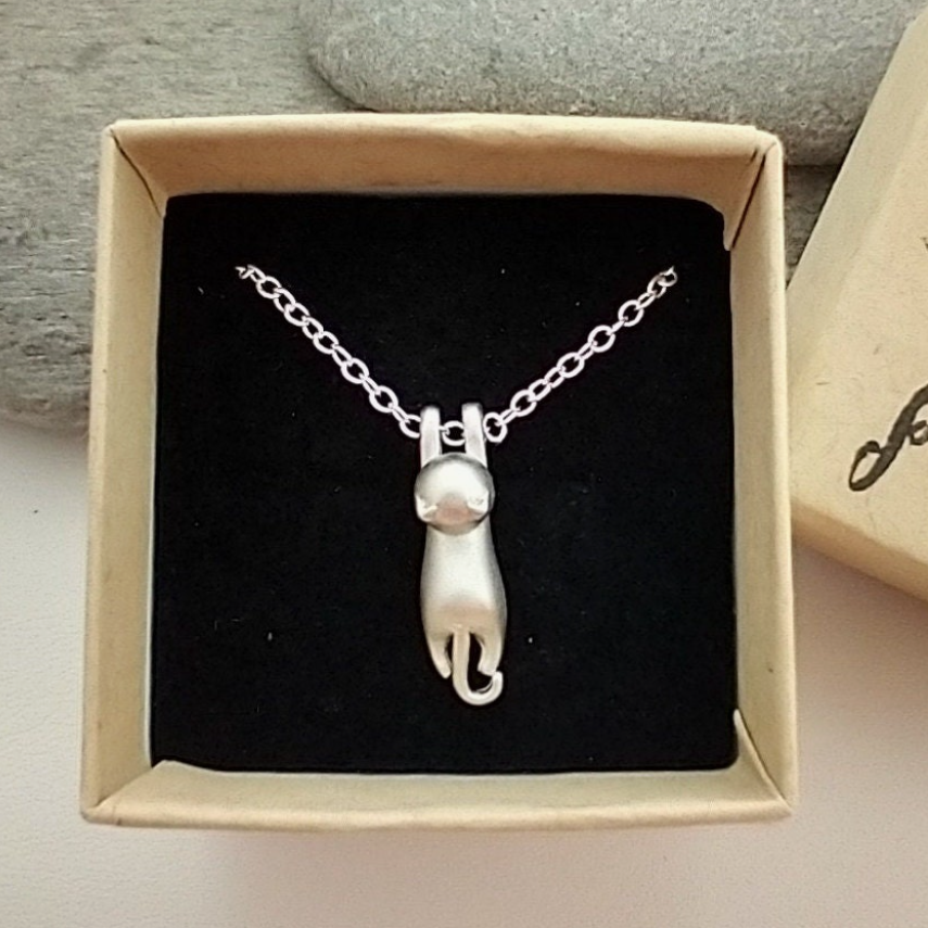 Silver Cat Pendant Necklace For Women