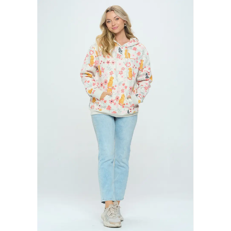 All Over Tabby Cat Print Hoodie For Women, Cat Themed Clothes