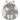 Plush toy shaped like a cat with gray and white fur on a white background