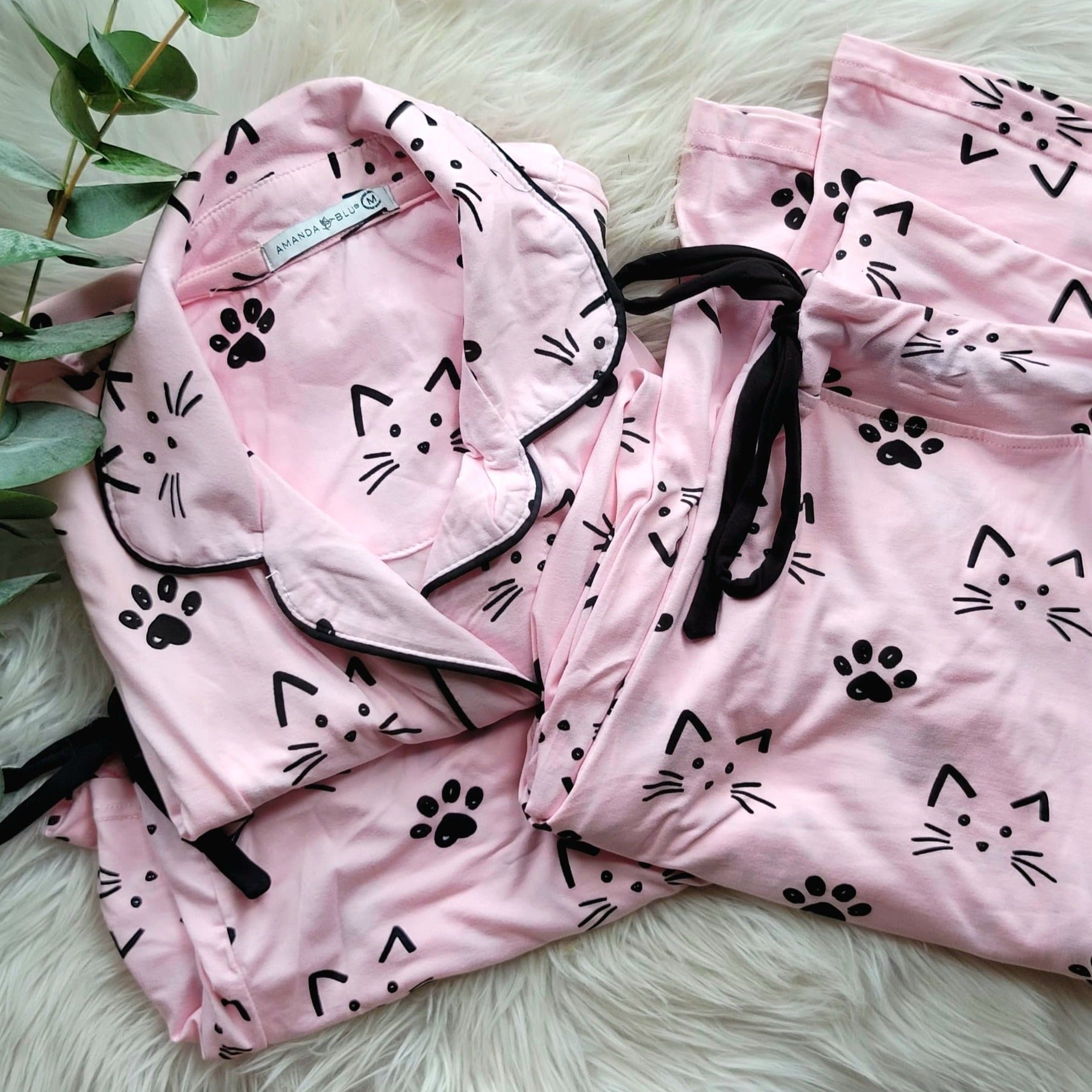 Pink Cat Pajamas Set For Women