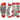 Set of socks with cat-themed designs and red accents on a white background