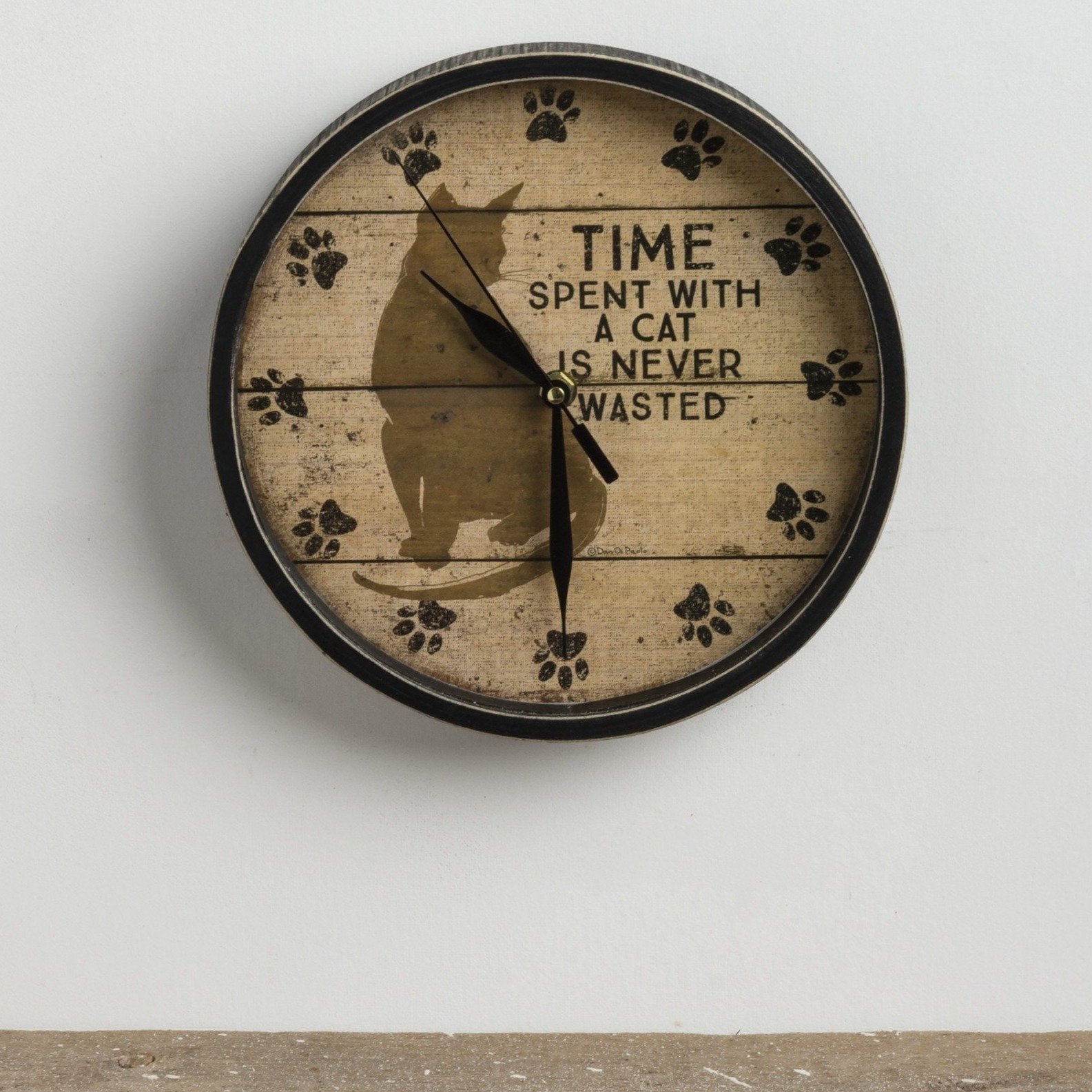 Cat Kitchen Clock Featuring The Words Time Spent With A Cat Is Never Wasted