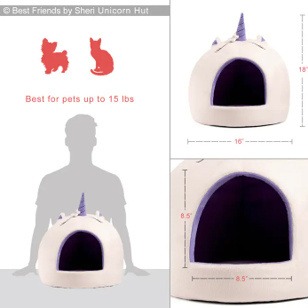 Covered Plush Cat Bed Shaped As A Unicorn