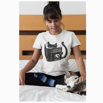 Funny Cat Themed T-Shirts, World Domination For Cats t-Shirt For Adults