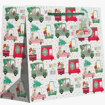 Cat Christmas Bag With Cats In Cars Printed On It