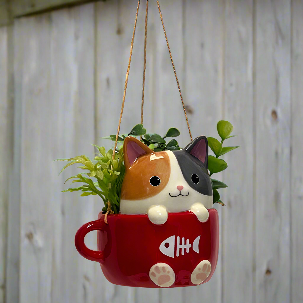 hanging cat planter Cats in Cups Mini Hanging Planters – Purrs and Whiskers