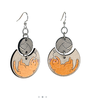 Fun orange cat and yarn earrings with hypoallergenic ear wires