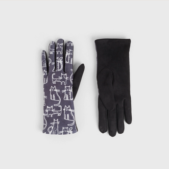 Black Cat Doodle Touchscreen Gloves featuring cute light cream cat doodles on the top.