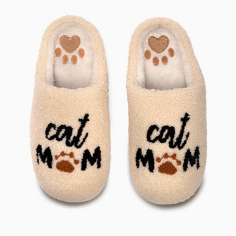 Cat Mom Slippers With Paw Print Design