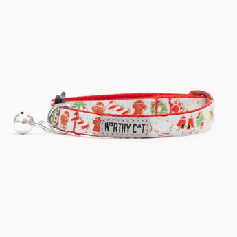 Close-up of Christmas Cat Collar with holiday cookie design and safety clasp.