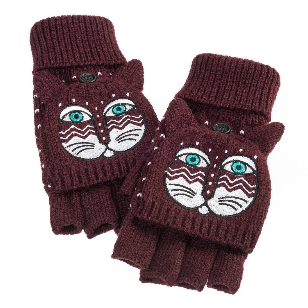 Burgundy Cat Mittens Purrs and Whiskers