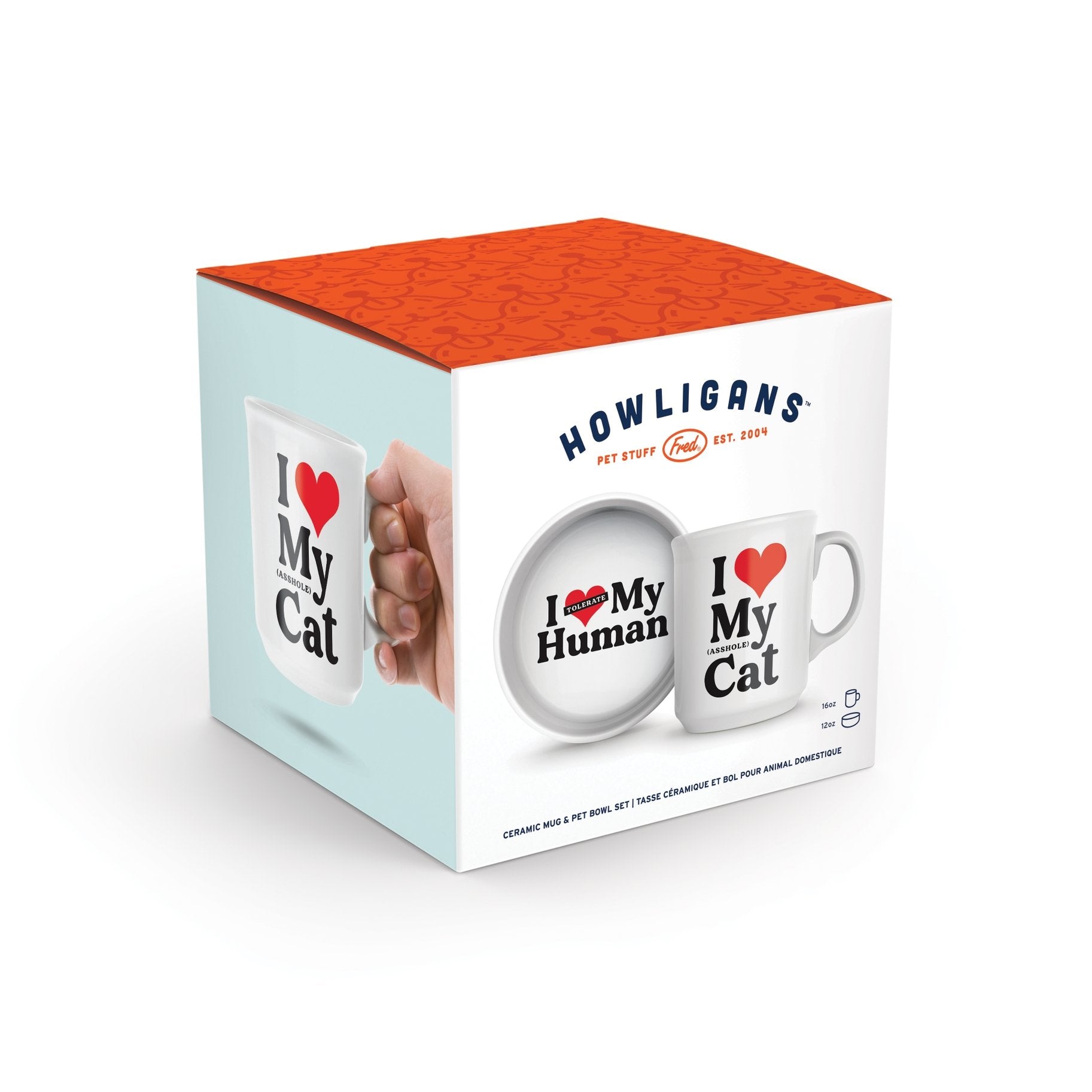 Cat Lover Coffee Mug And Funny Cat Food Bowl set,  I Love My A-hole Cat Coffee Mug, I Tolerate My Human Cat Food Bowl