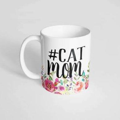 Cat Mom Gifts, Cat Mom Coffee Mug With A Floral Background Print