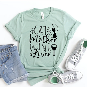 Cat Lover T-Shirt, Cat Mother Wine Lover T-Shirt