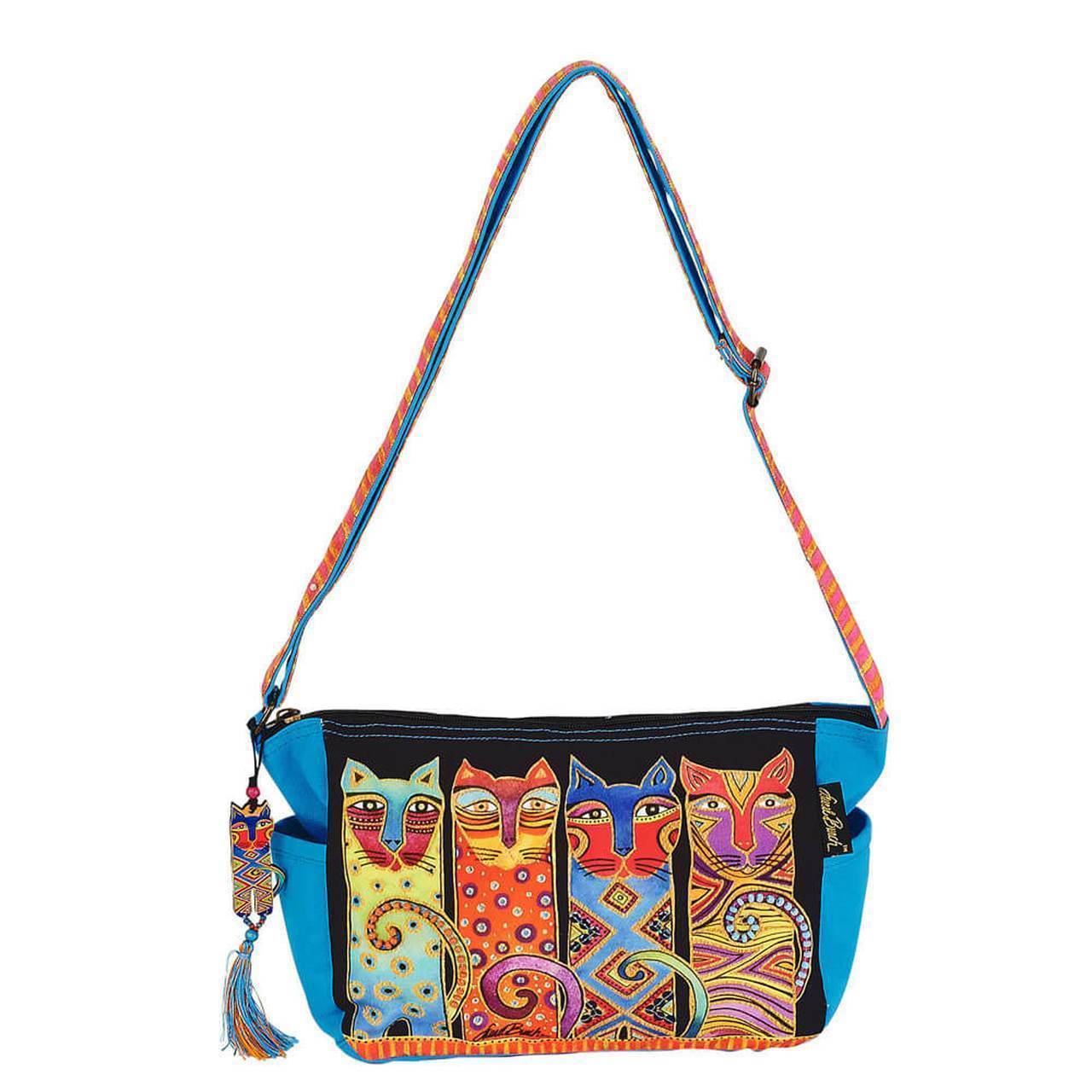 Purses With Cats On Them, Cat Crossbody Purse Featuring An Adjustable Strap And Four Cats Printed On A Colorful Canvas Fabric