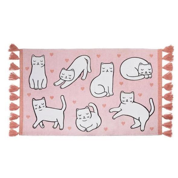 Rugs With Cats On Them, Pink Tassel White Cat Rug