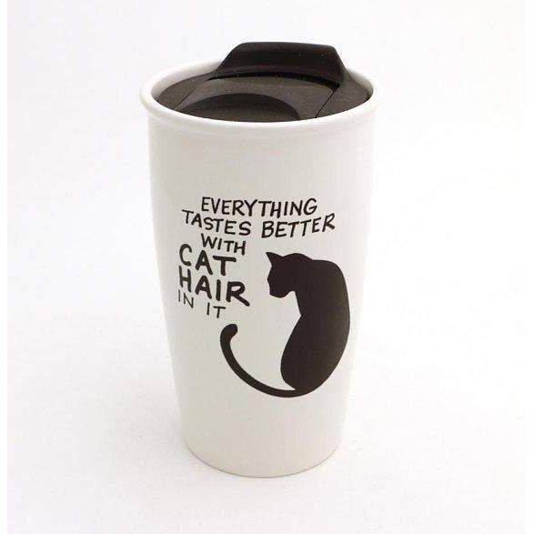 Cat Themed Gifts, Everything Tastes Better with Cat Hair In It Travel Mug