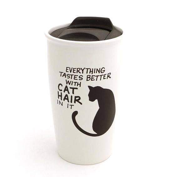 Unique Gifts for Cat Lovers, Everything Tastes Better with Cat Hair In It Travel Mug