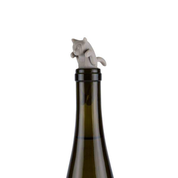 Cat Kitchen Decor, Cute Cat Wine Bottle Stopper Featuring a Gray Cat Figurine