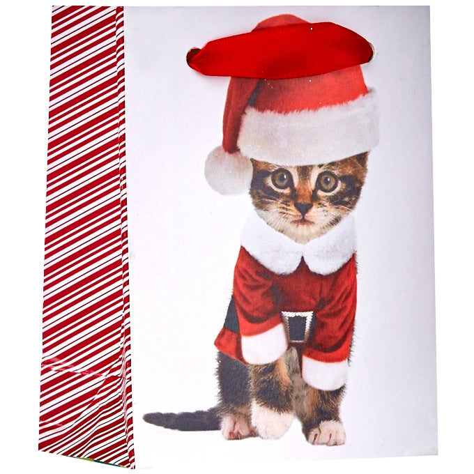 Kitty Cat Christmas Gift Bag For Cat Lovers Featuring A Kitten Wearing A Santa Hat