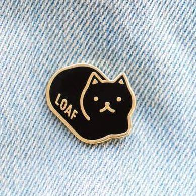 Cat Brooch Shaped As A Black Cat Handmade From Gold Plated Enamel