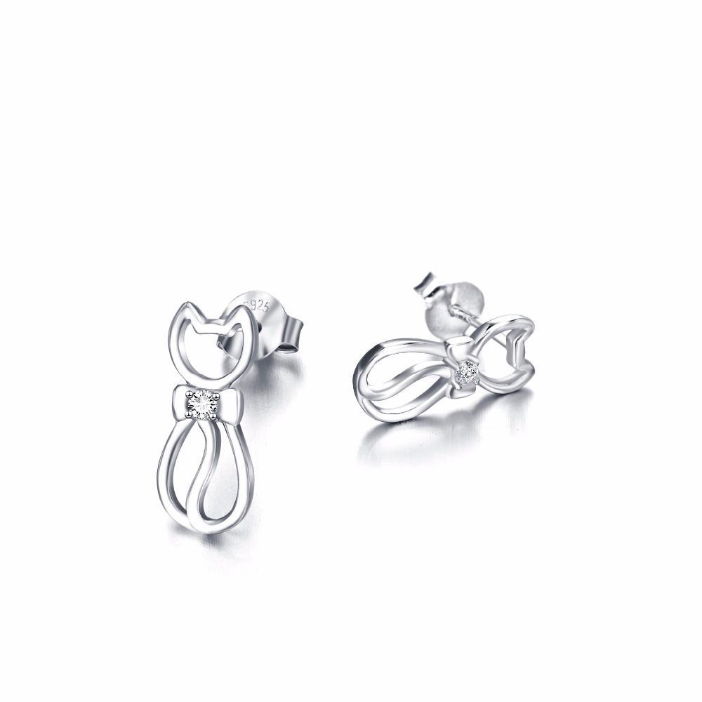 Cat Gifts for Her, Sterling Silver Cat Shaped Stud Earrings