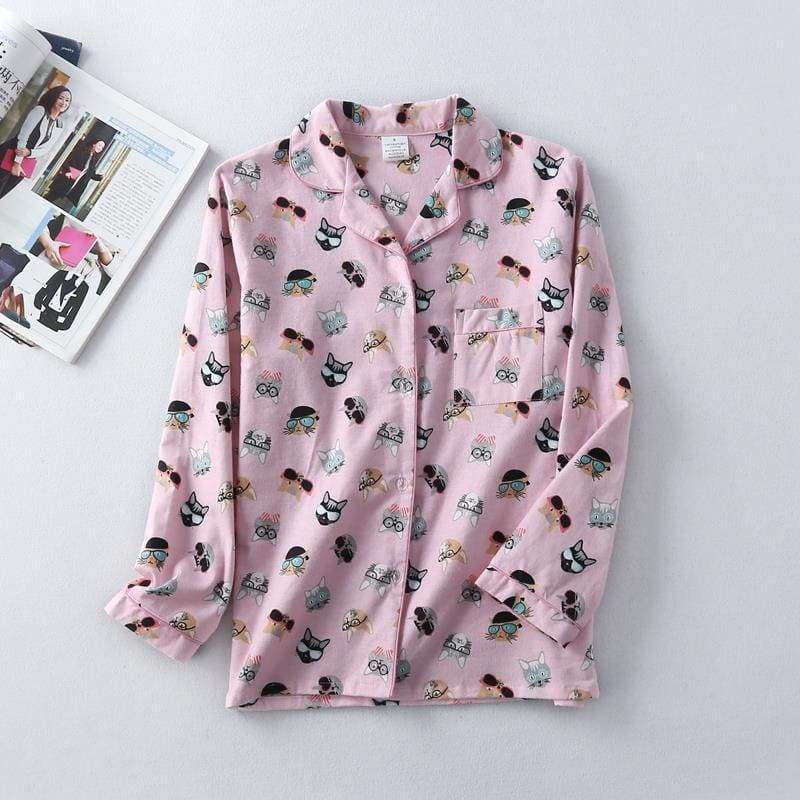 This button down shirt is made from 100% cotton and is the classic part of the cat pjs that gives you a feminine look and a classic silhouette.