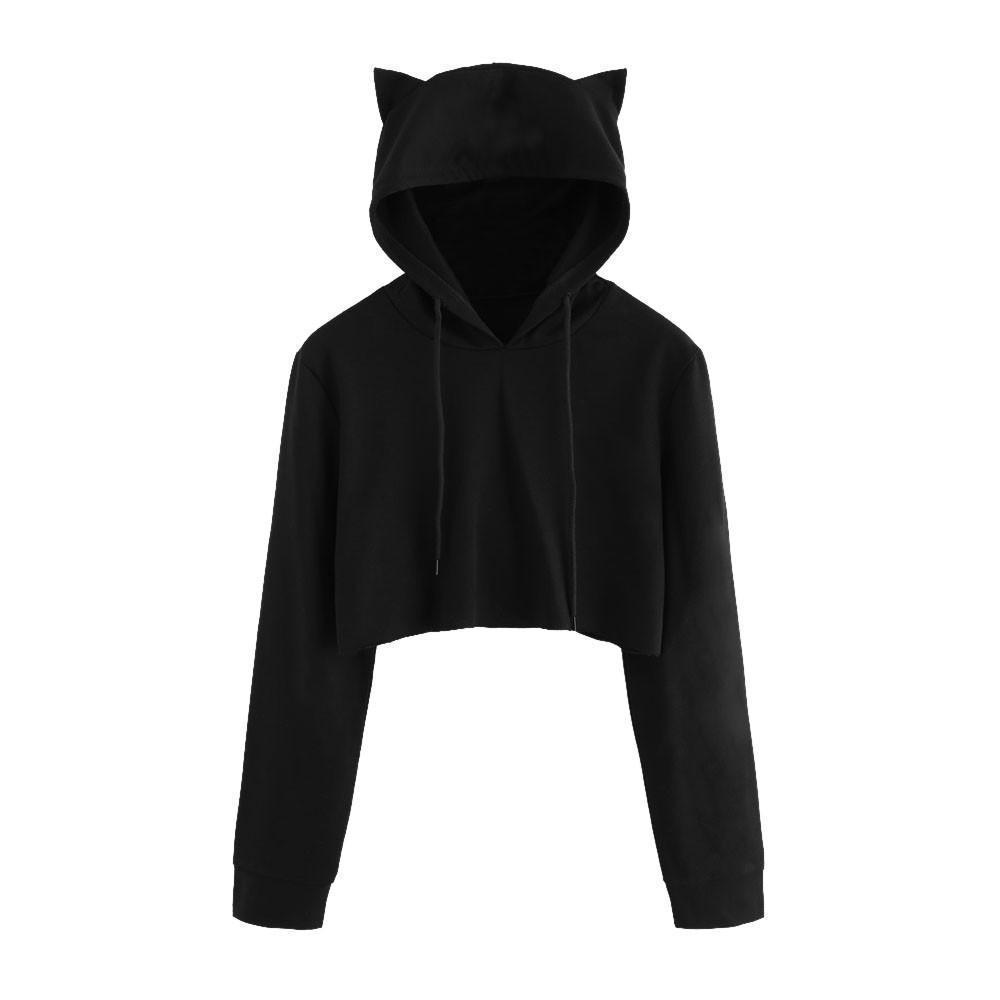 This black cat sweatshirt features 3D cat ears on the hood and makes for a fun and edgy addition to your cat hoodies collection. 