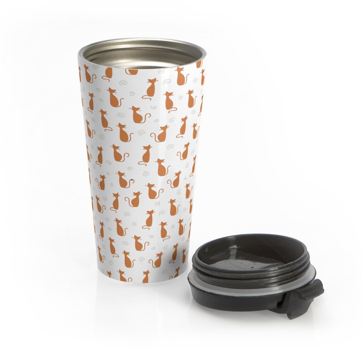 Made from stainless steel, this funny cat travel mug is leak proof and keeps your coffee warm for hours.